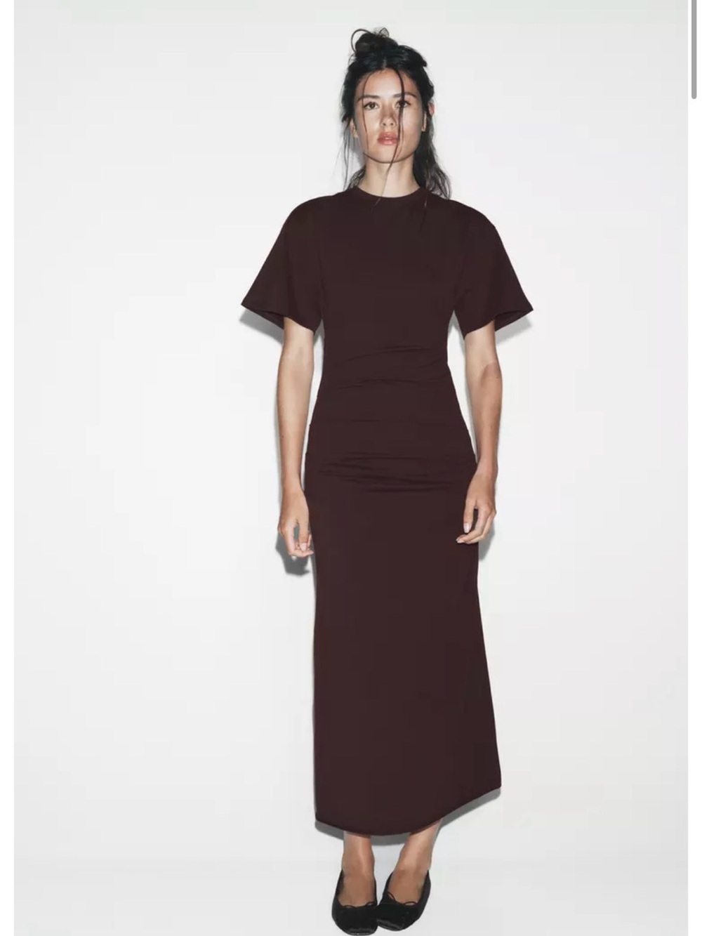 Zara Chocolate Brown Maxi Dress with Flutter Sleeves